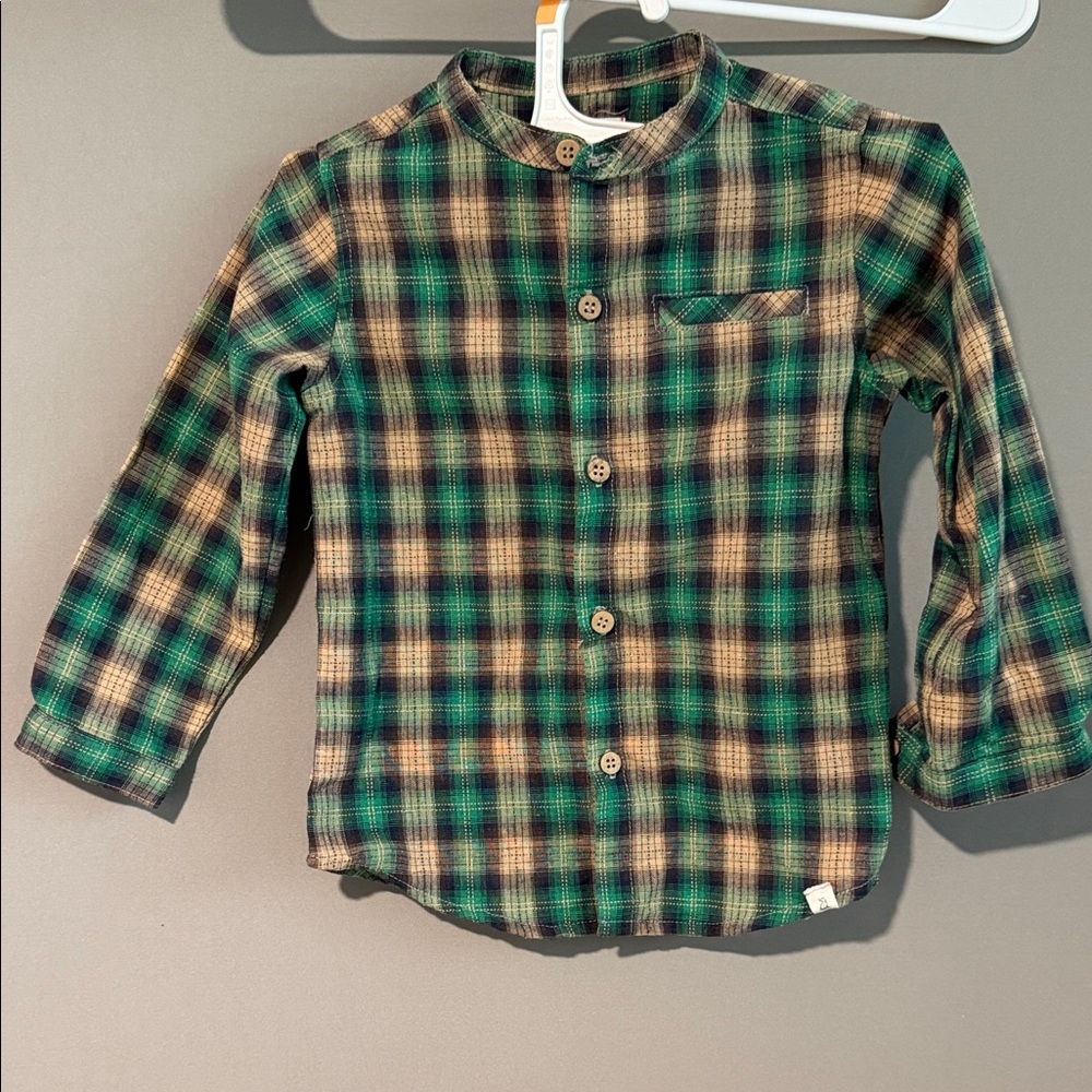 Me and Henry Kids Plaid Button-Down Shirt in Green and Brown 2/3 Y